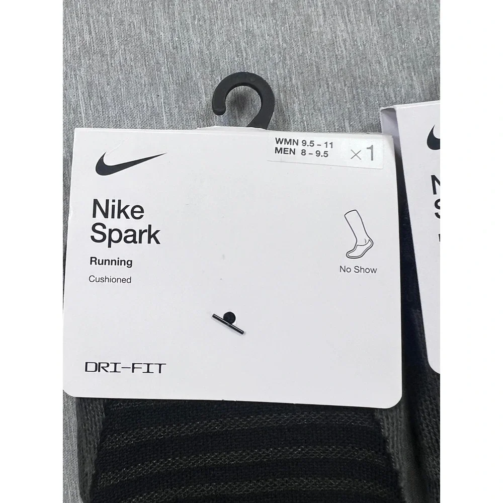 3 Pair Nike Spark Running‎ Socks No Show Cushioned Black Grey M 8-9.5 W 9.5-11
